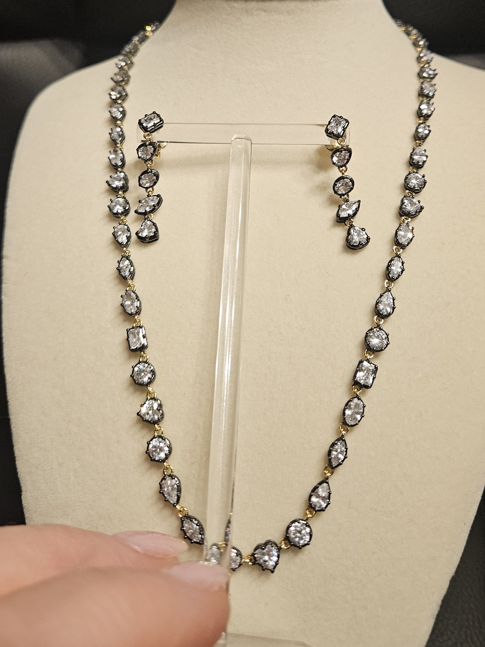 Gold-Tone Clear Crystal Necklace and Earring Set